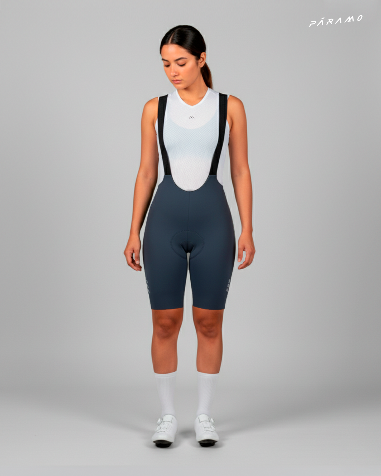 Pantaloneta Mujer QR bib short gris cobalto ciclismo 2.0
