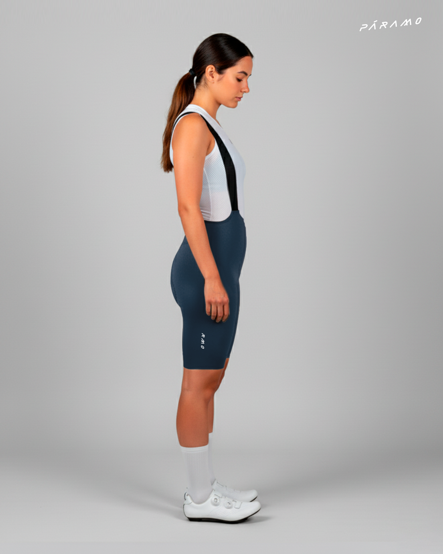 Pantaloneta Mujer QR bib short gris cobalto ciclismo 2.0